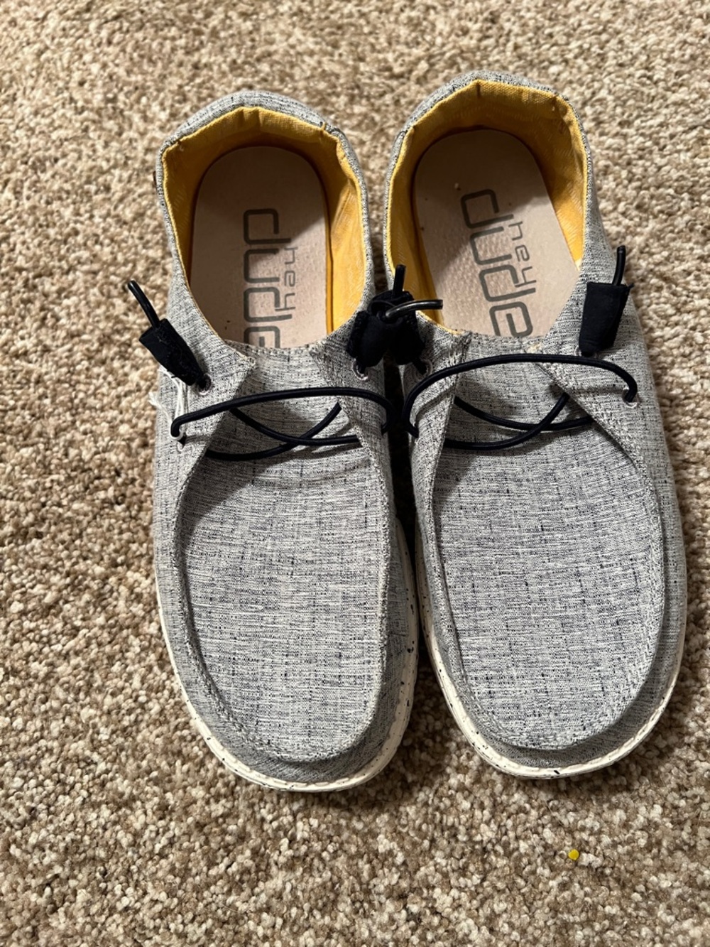 Hey Dude Gray Canvas Slip-Ons with Yellow Interior and Black Laces
